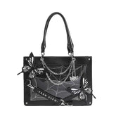 Y2K Labyrinth Butterfly Spider Web Letter Chain Transparent Gothic Bag